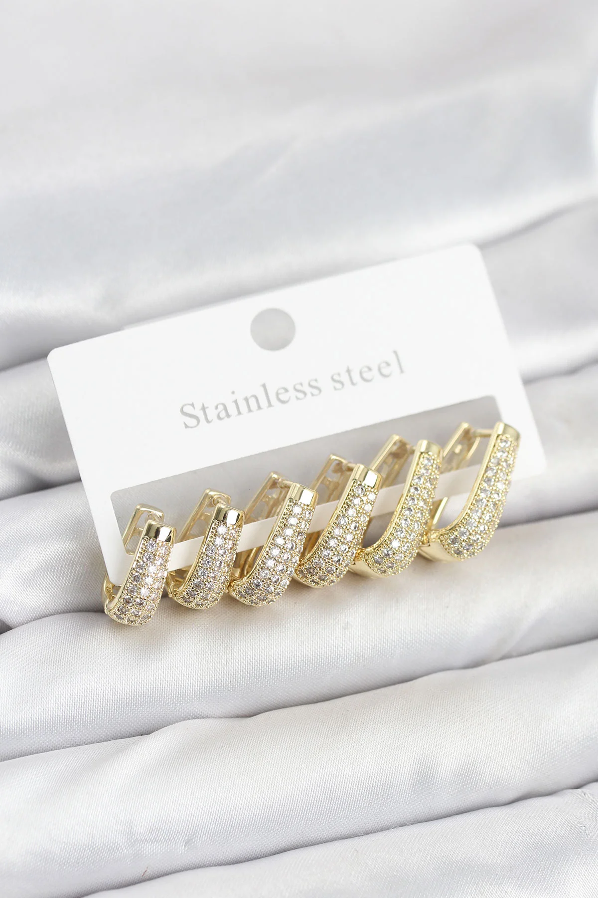 316L Çelik Gold Renk Zirkon Taşlı Damla Halka Küpe Seti