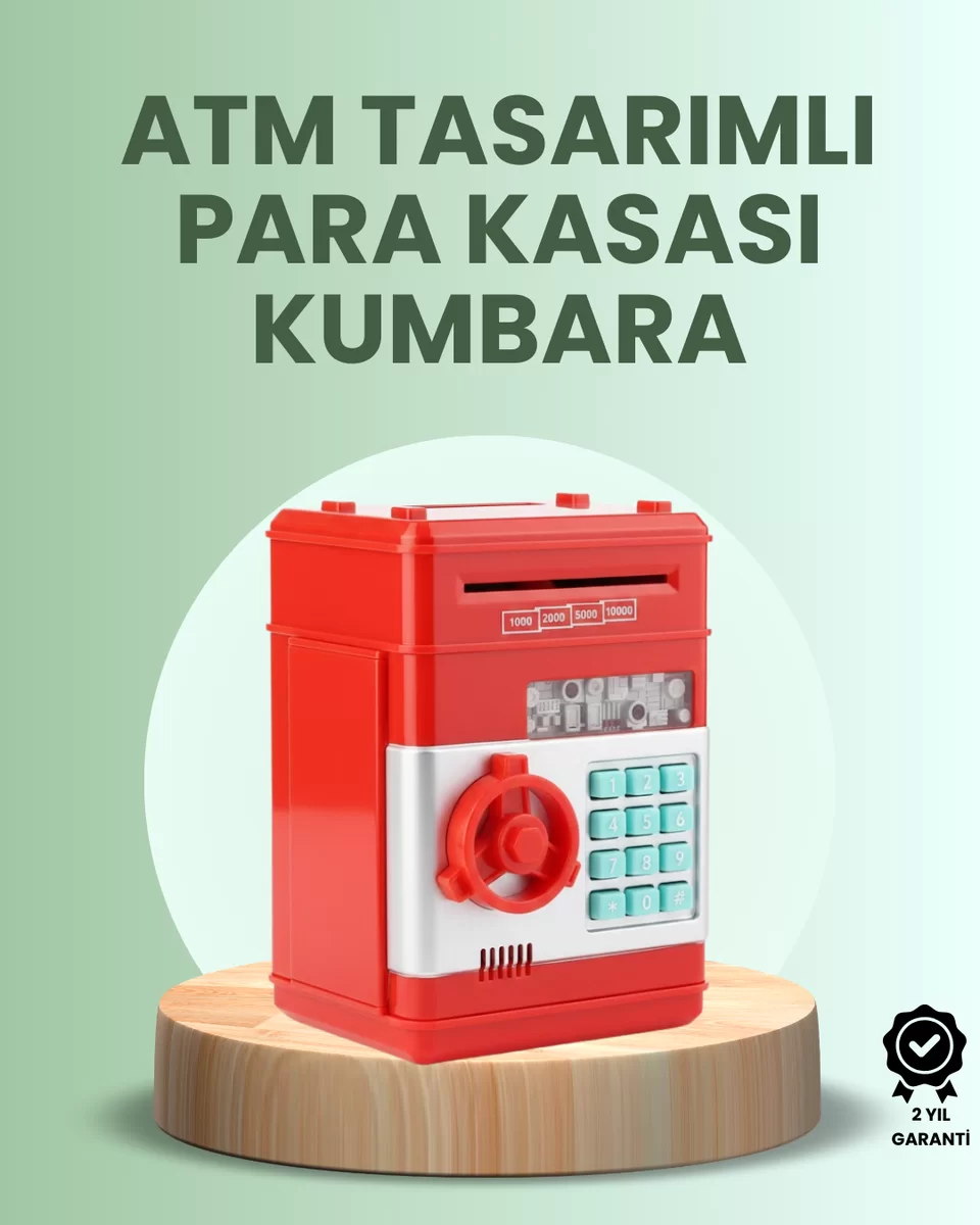 Kırmızı ATM Kasa Tipi Para Biriktirme Kumbarası