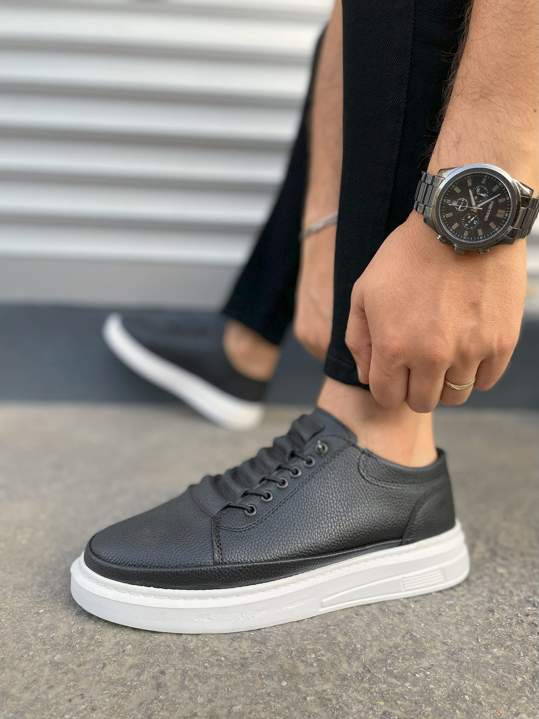 JY0535 Prime Bağcıklı Cilt Erkek Günlük Sneaker Ayakkabı CBT - Siyah