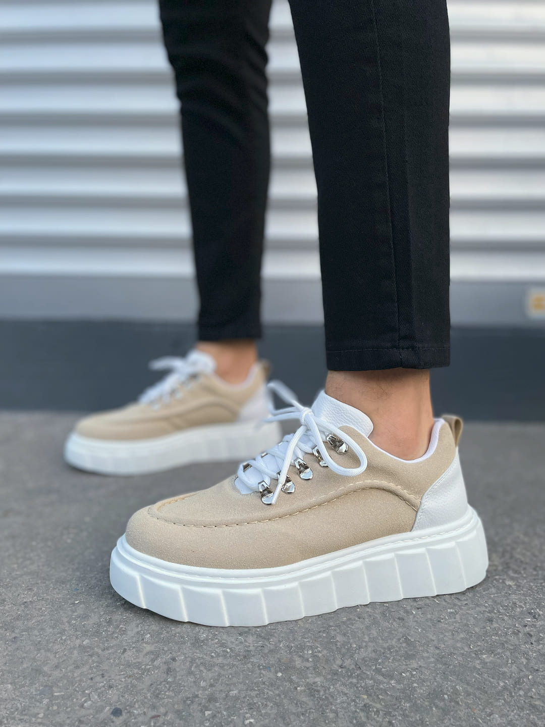 JY010 Cloud Bağcıklı Süet Erkek Günlük Sneaker Ayakkabı SBT - Krem/Beyaz