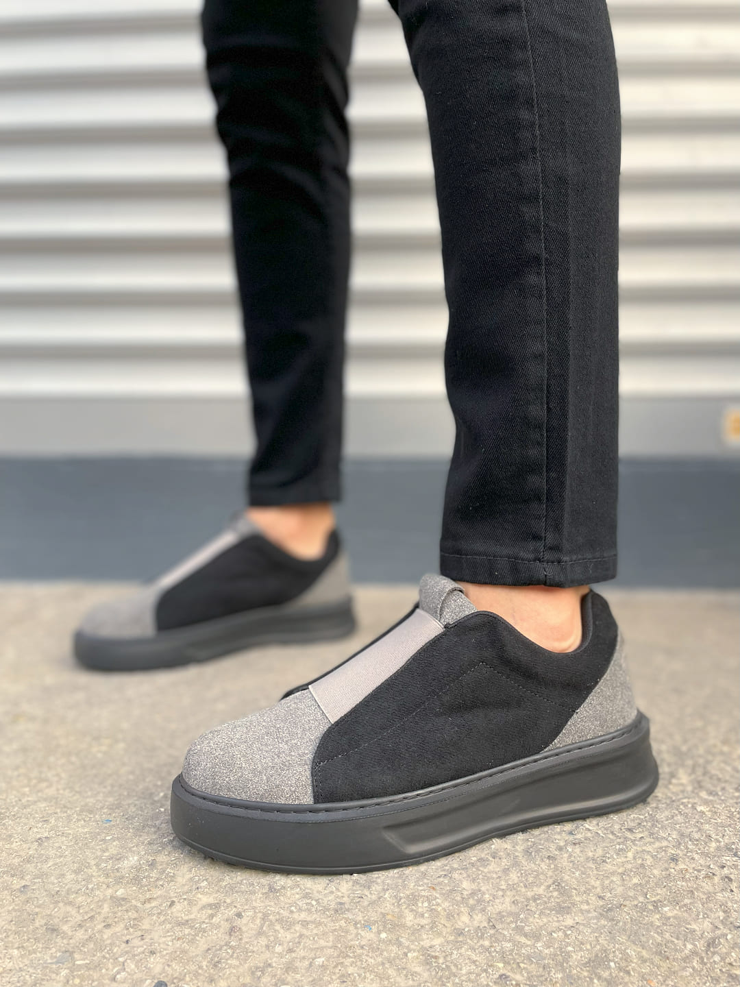 JY007 Alba Bağcıksız Süet Erkek Günlük Sneaker Ayakkabı SST Gri/Siyah