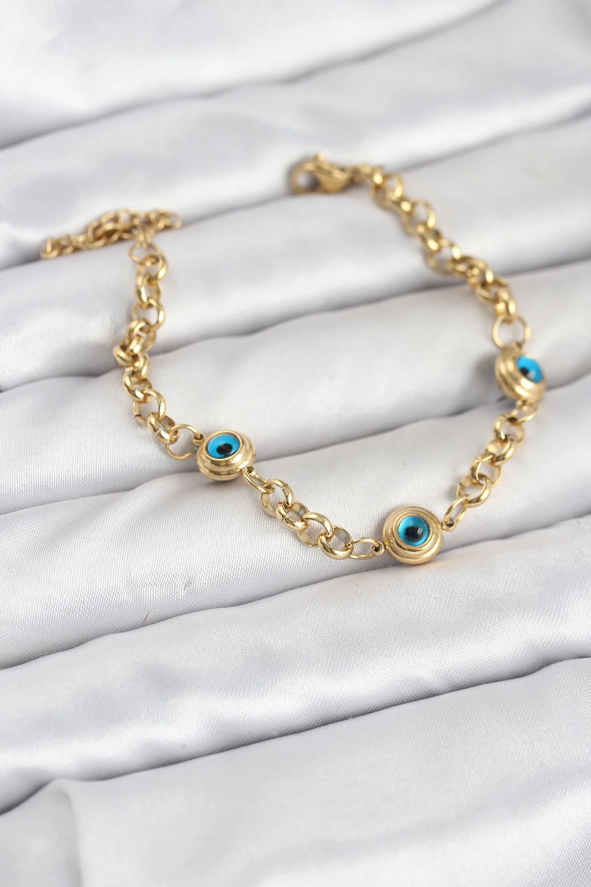 316L Çelik Nazar Model Gold Renk Kadın Bileklik