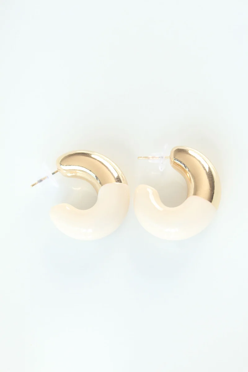 CCB Krem Gold Çift Renk Küpe 5886