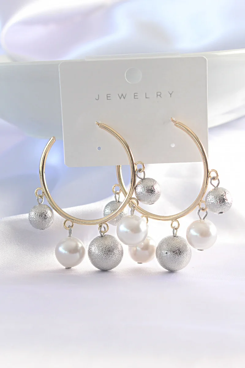 Pirinç Gümüş Renk Topçuk Model Gold Renk Halka Küpe 5886