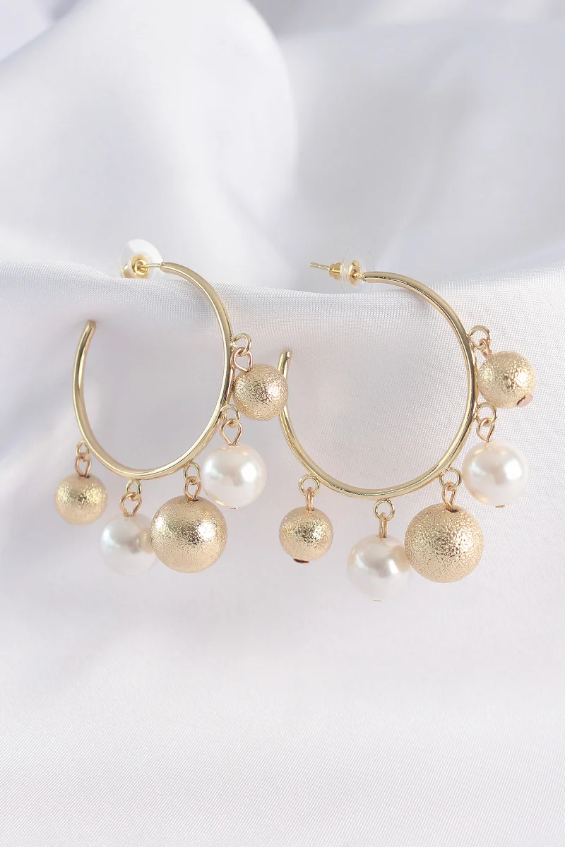Pirinç Gold Renk Topçuk Model Halka Küpe 5886