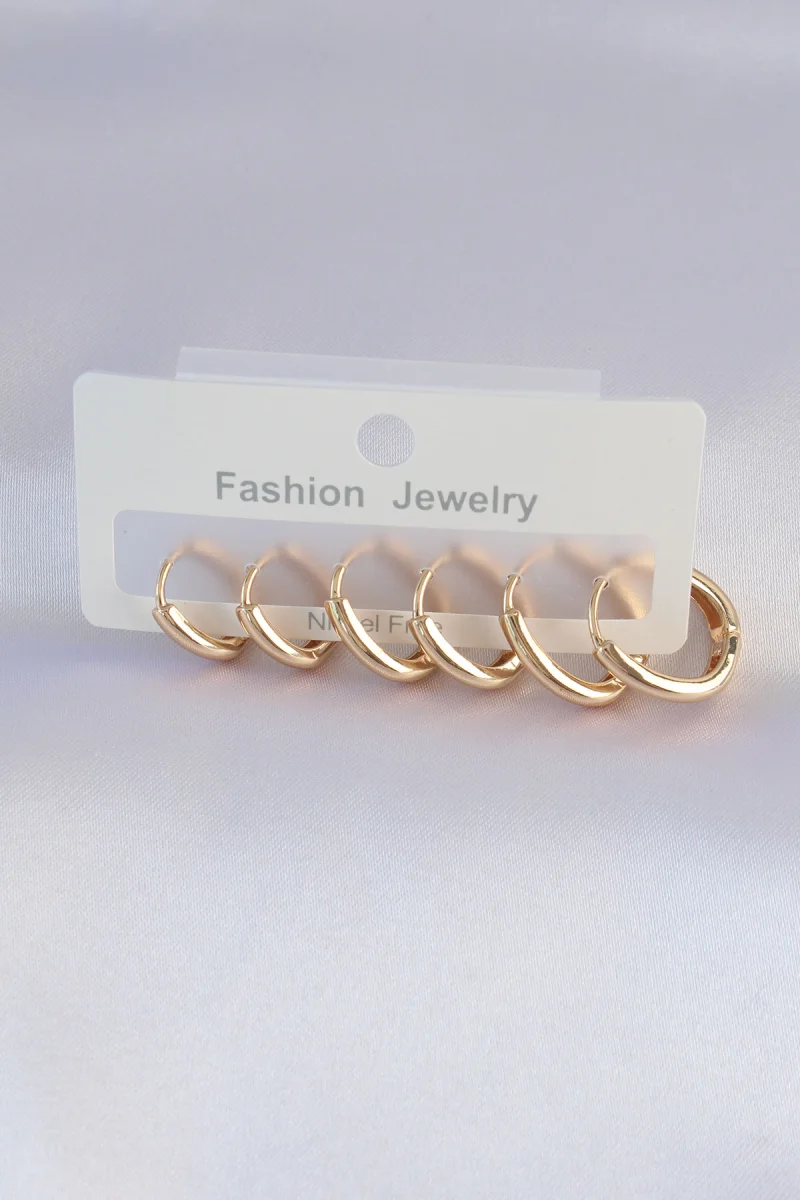Pirinç Gold Renk Oval Küpe Seti 5886