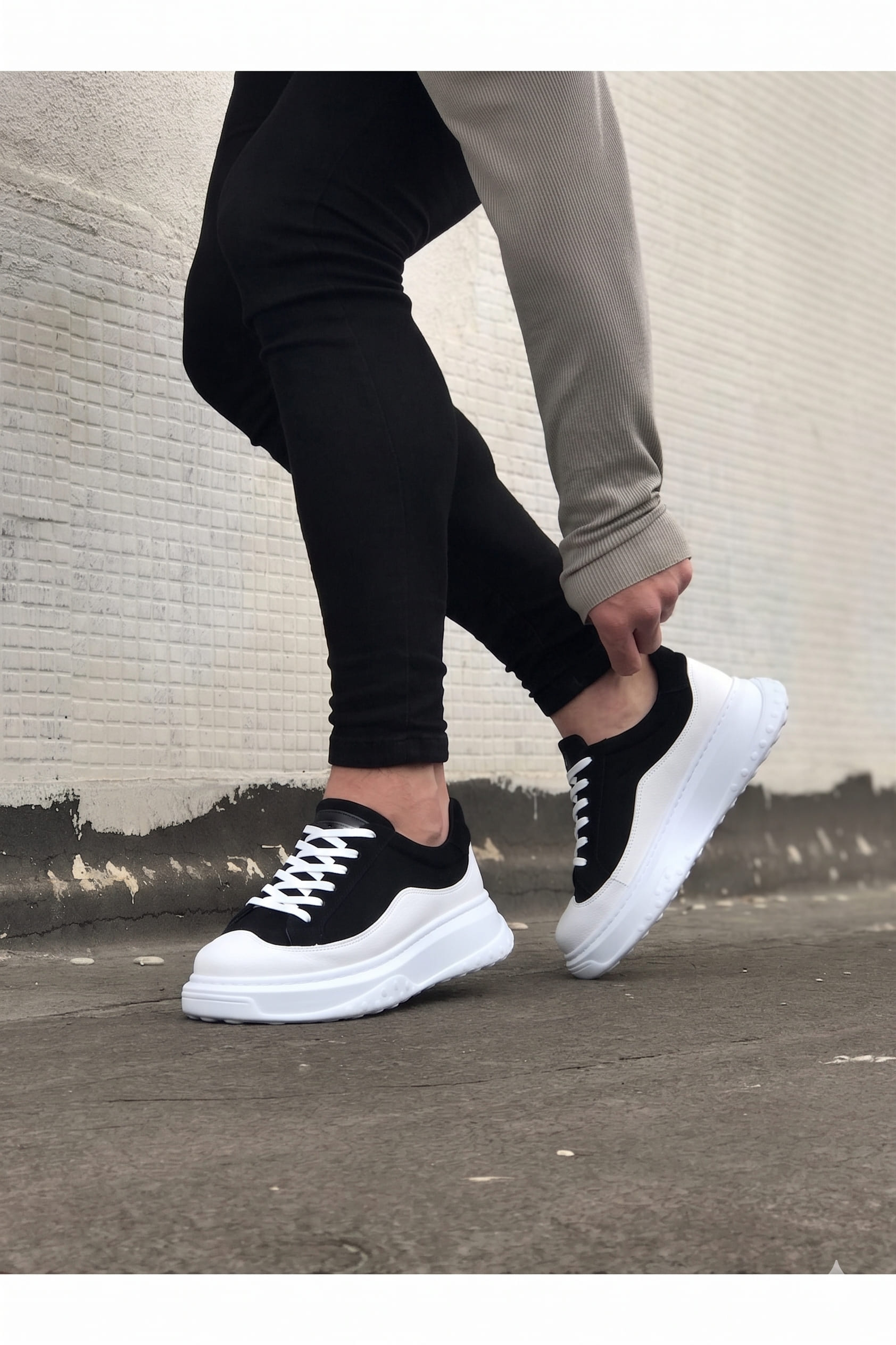 JY507 Alone Bağcıklı Süet Cilt Erkek Günlük Sneaker Ayakkabı SCBT Siyah/Beyaz