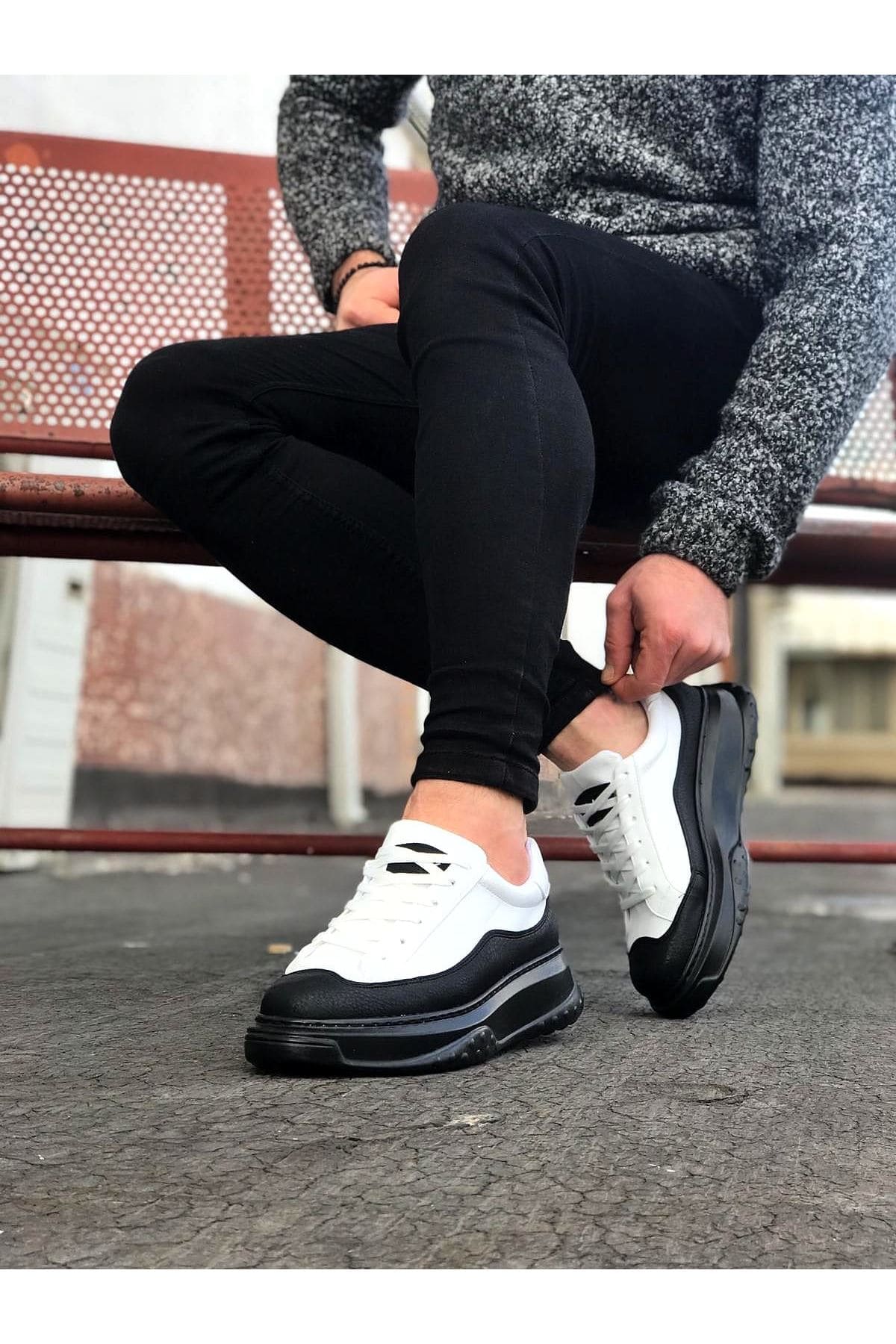 JY507 Alone Bağcıklı Cilt Erkek Günlük Sneaker Ayakkabı CST Beyaz/Siyah