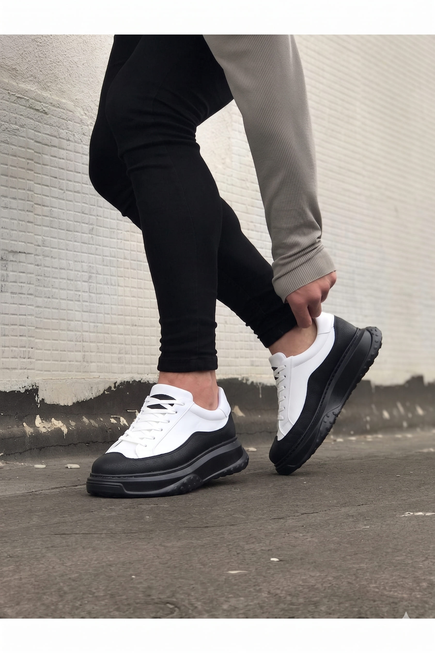 JY507 Alone Bağcıklı Cilt Erkek Günlük Sneaker Ayakkabı CST Beyaz/Siyah