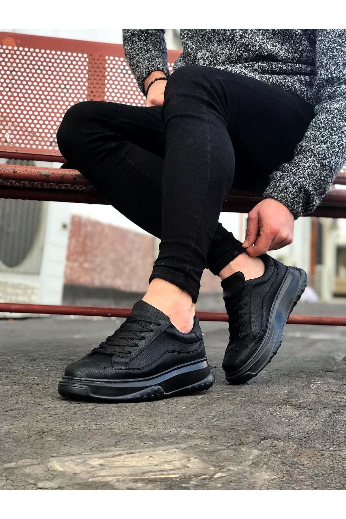 JY507 Alone Bağcıklı Cilt Erkek Günlük Sneaker Ayakkabı CST Siyah