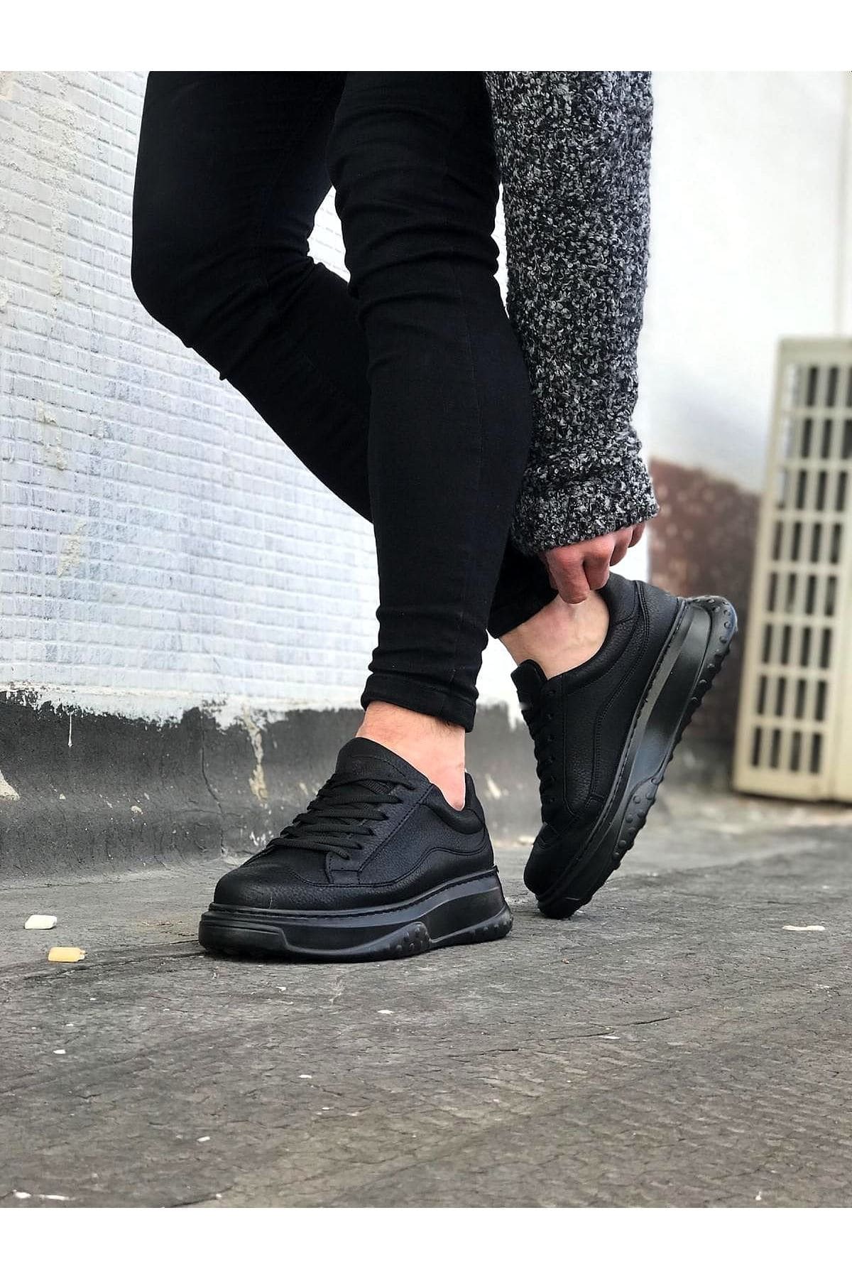 JY507 Alone Bağcıklı Cilt Erkek Günlük Sneaker Ayakkabı CST Siyah