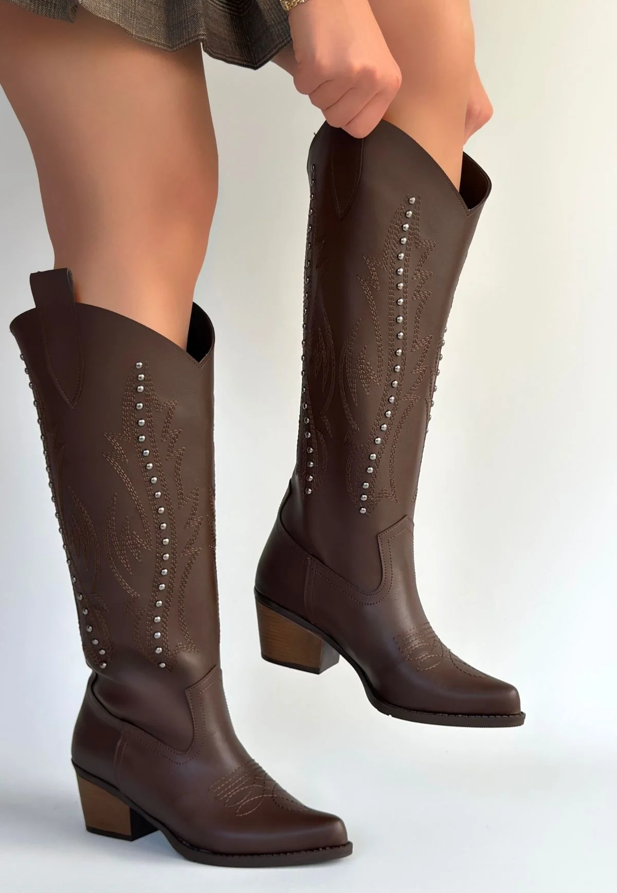 Meof Acı Kahve Cilt Topuklu Çizme