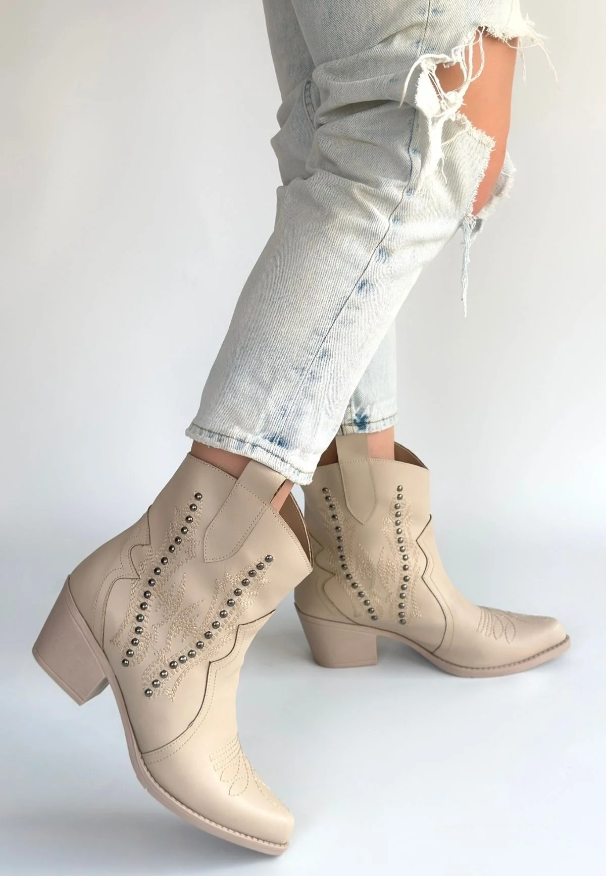 Matin Bej Cilt Topuklu Bot