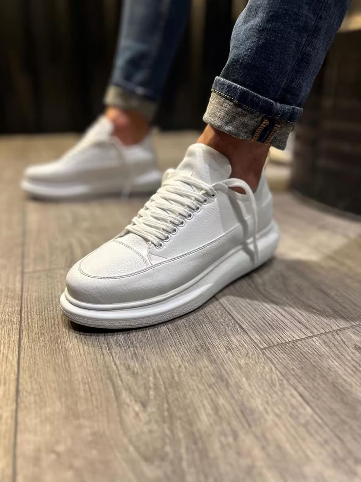 JY914 Drake Bağcıklı Cilt Erkek Günlük Sneaker Ayakkabı CBT Beyaz