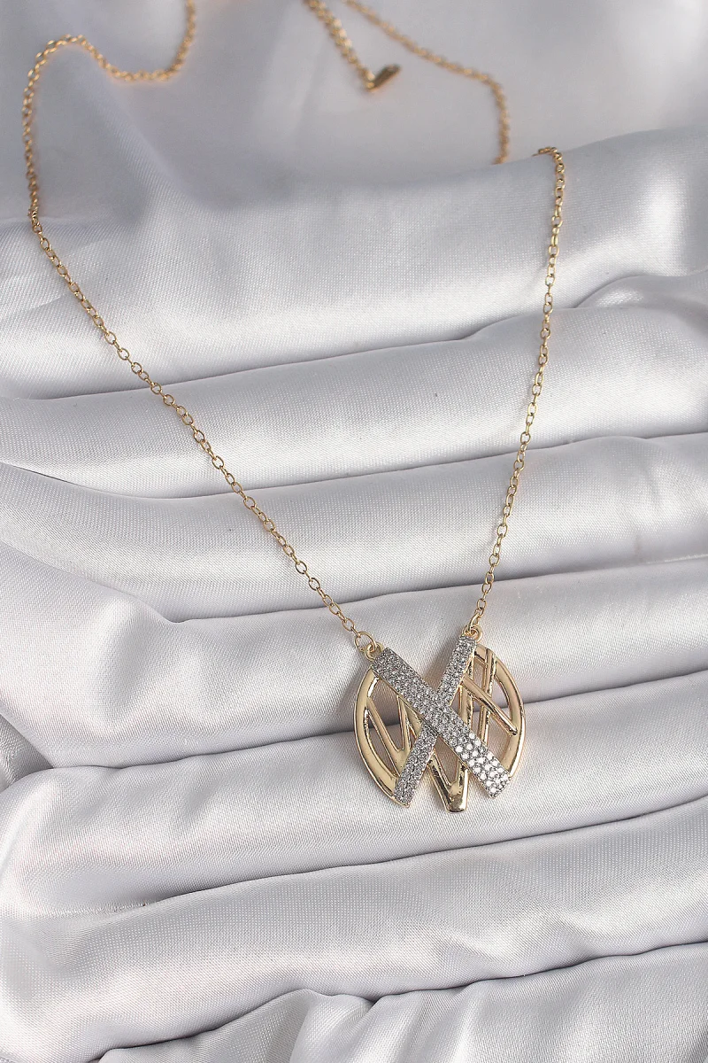 316L Çelik Gold Renk Zirkon Taşlı Vintage Model Kadın Kolye 5886