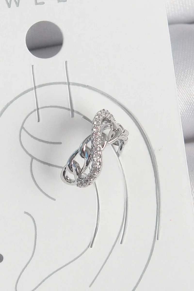 Pirinç Gümüş Renk Zirkon Taşlı Zincir Sonsuzluk Model Kadın Kıkırdak Küpe 5886