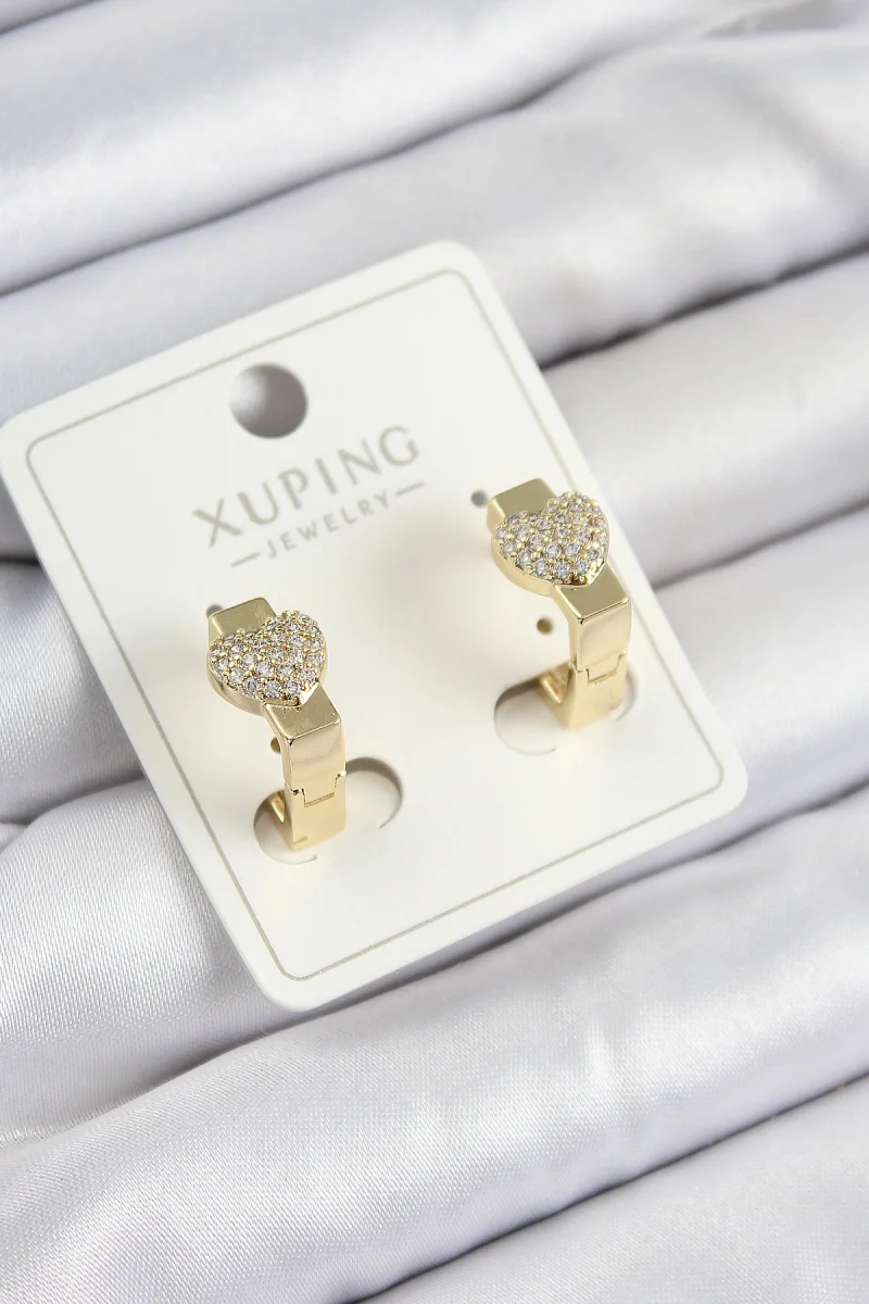 Xuping Zirkon Taşlı Kalp Model Gold Renk Kadın Küpe 5886