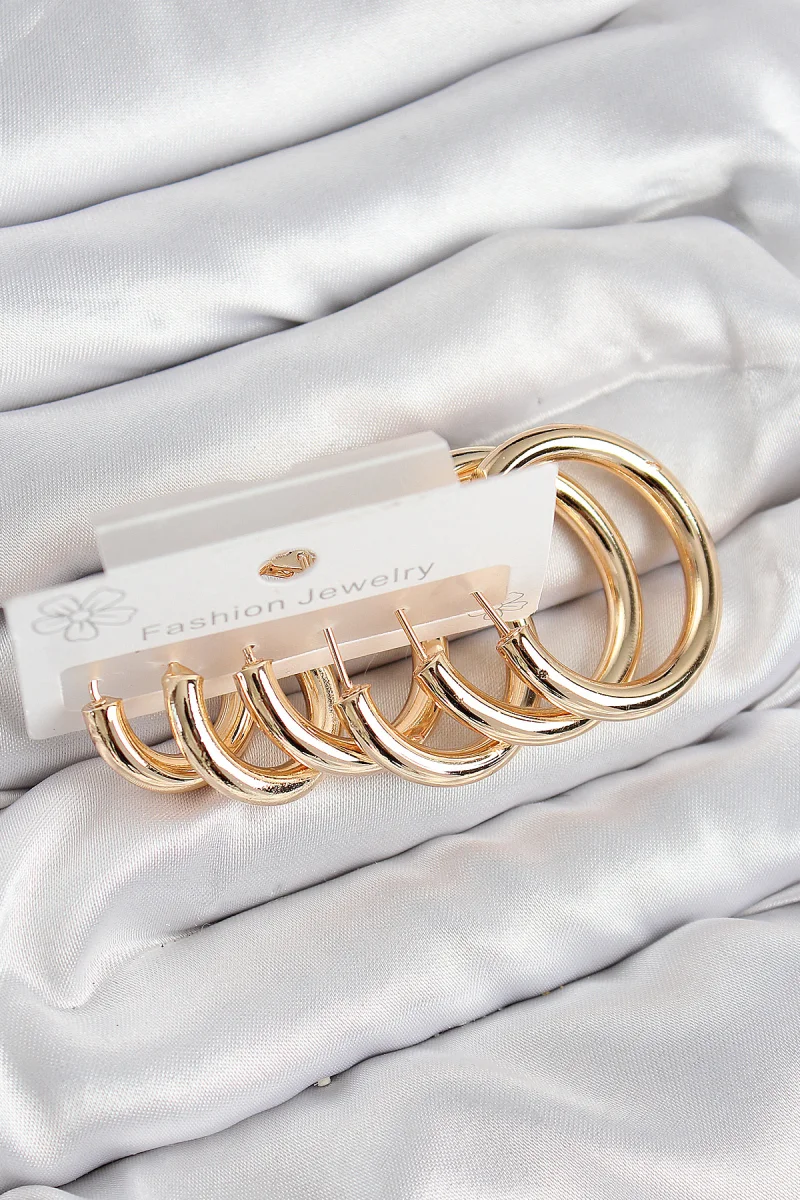 Pirinç Halka Model Gold Renk Kadın Set Küpe 5886