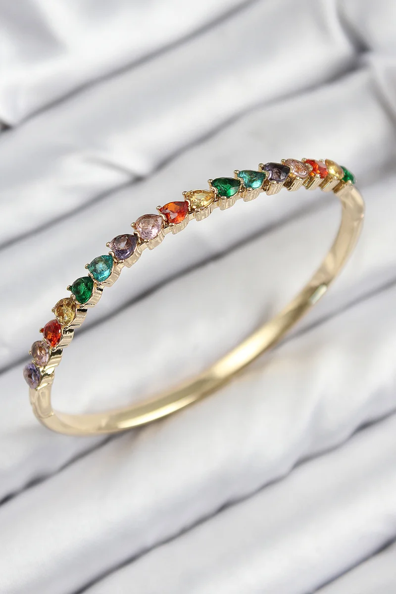 Pirinç Renkli Zirkon Taşlı Kalp Model Gold Renk Kadın Kelepçe 5886