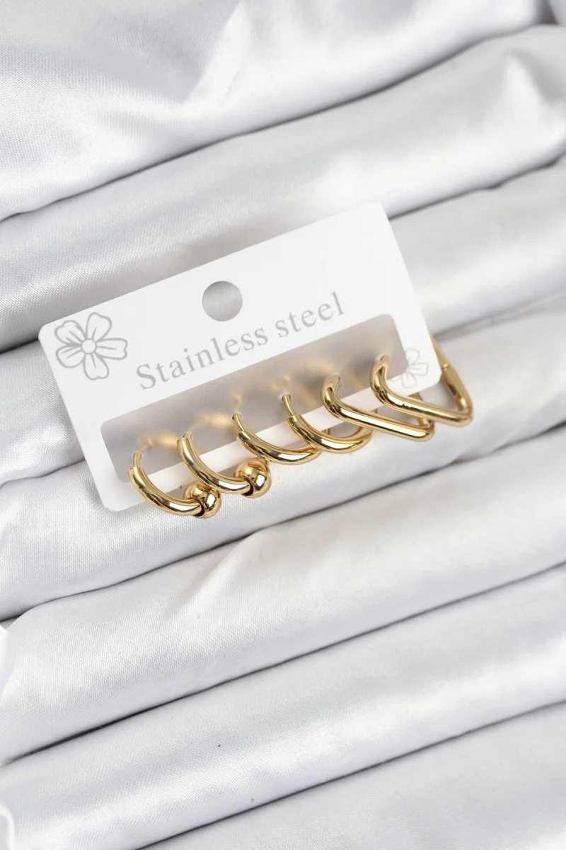 316L Çelik Gold Renk Kadın Küpe Seti 5886