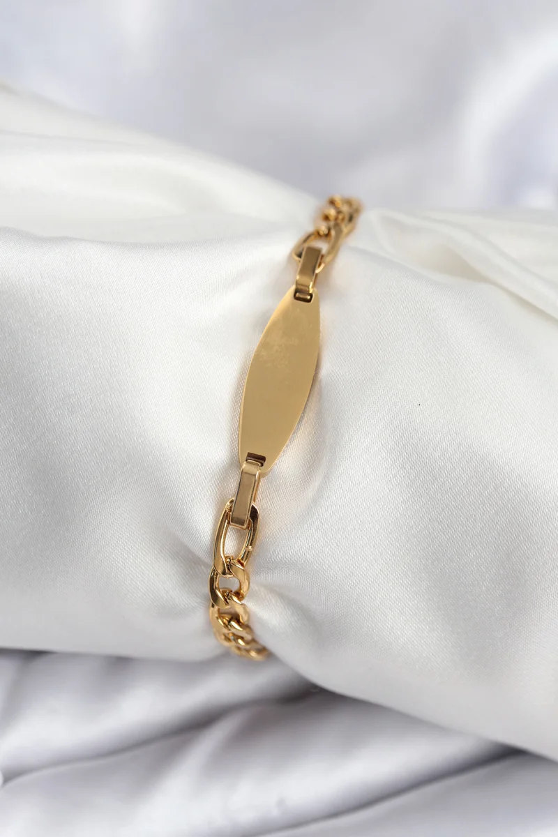 316L Çelik Gold Renk Oval Yazı Yazmaya Uygun Kadın Bileklik 5886