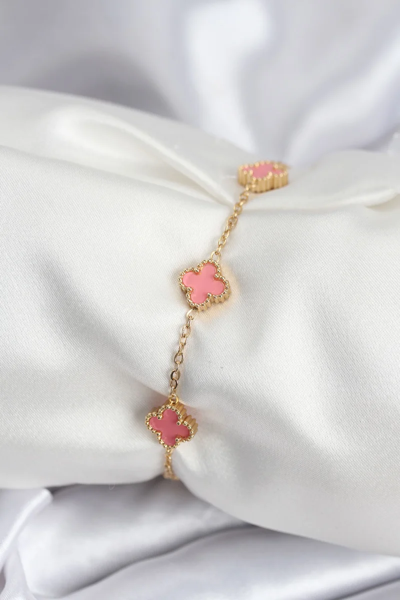 316L Çelik Gold Renk Pembe Baby Boy Yonca Kadın Bileklik 5886