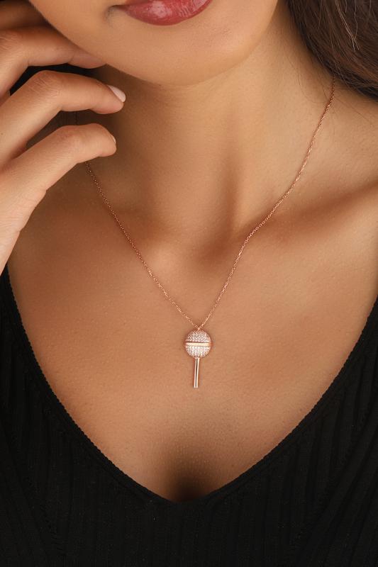 Beyaz Taşlı Lolipop Şeker Gümüş Kolyesi