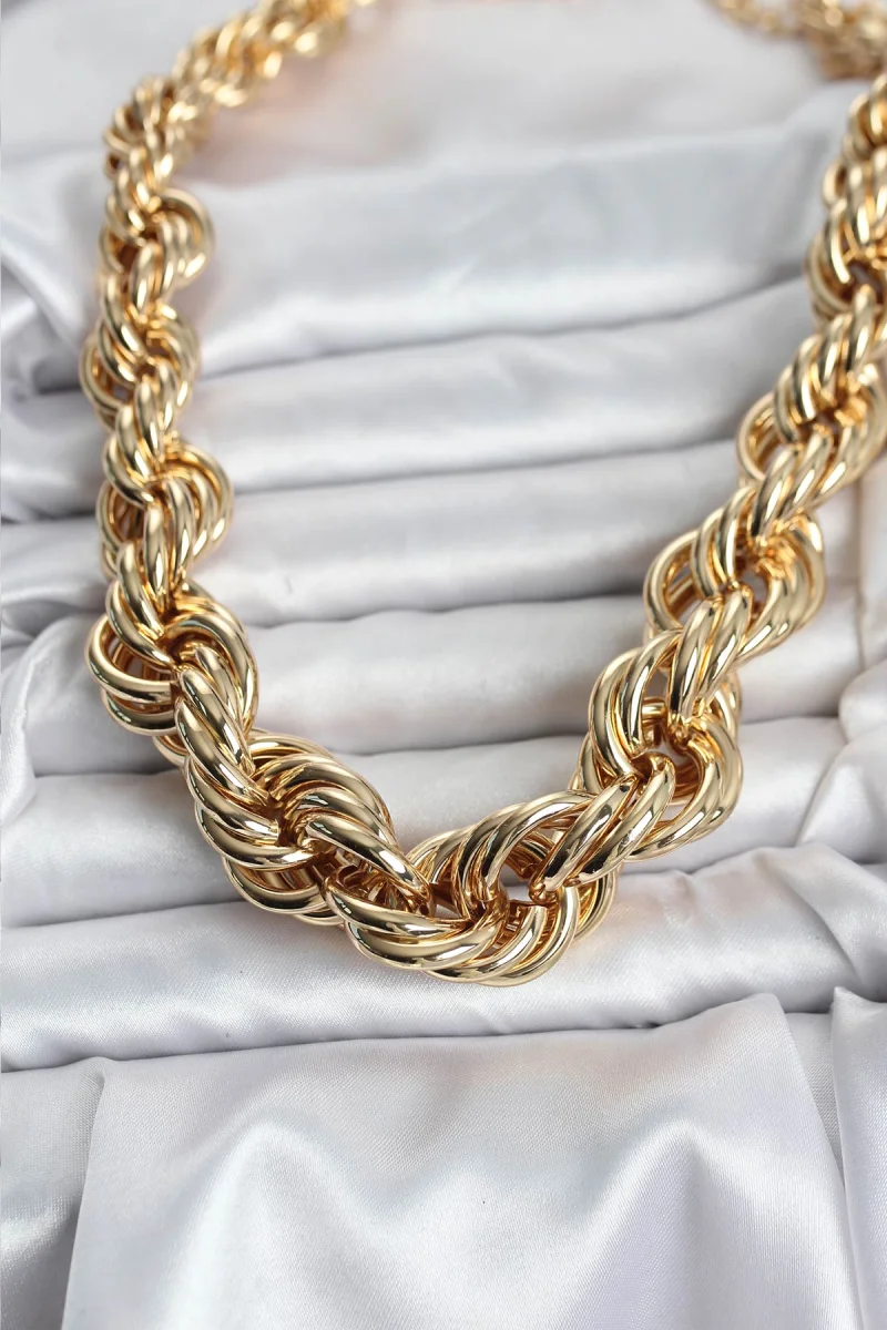 Pirinç Gold Renk Sarmal Halat Model Kadın Kolye 5886