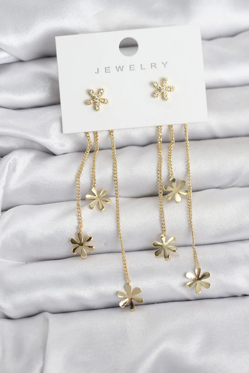 Papatya Model Gold Renk Pirinç Sallantılı Kadın Küpe 5886