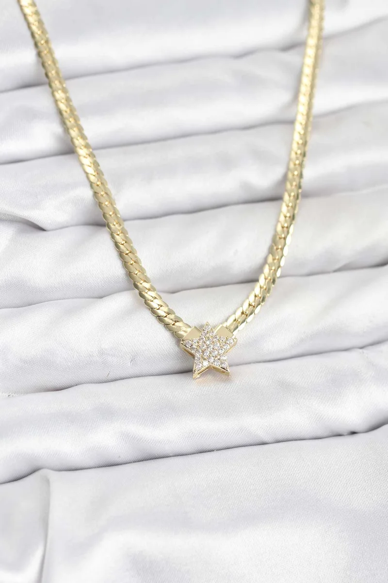 Gold Renk Pirinç Yıldız Zirkon Taşlı Kadın Kolye 5886