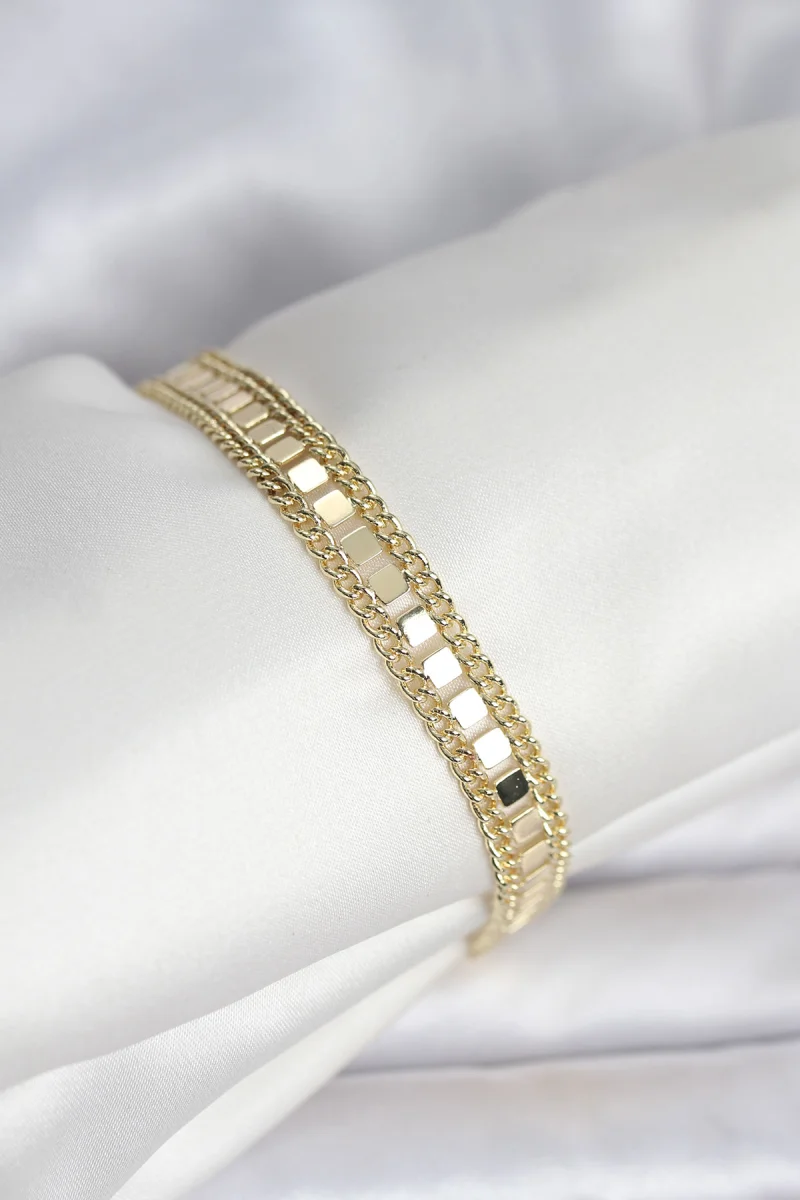 316L Çelik Gold Renk Pullu Zincir Model Kadın Bileklik 5886