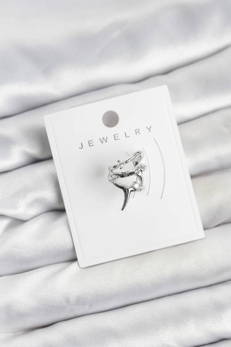 Gümüş Renk Pirinç Diken Model Kıkırdak Earcuff Küpe 5886