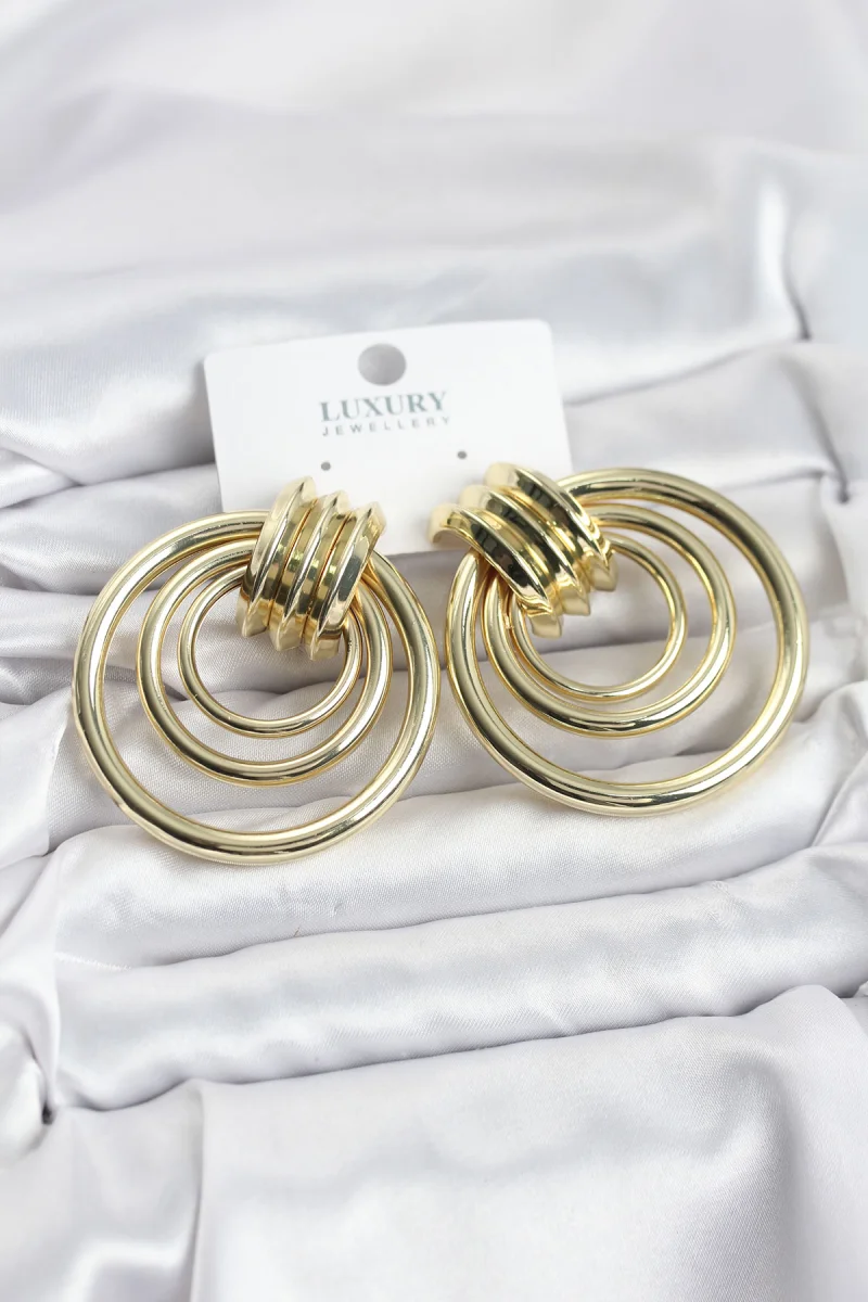 Pirinç Gold Renk Halka Model Vintage Kadın Küpe 5886