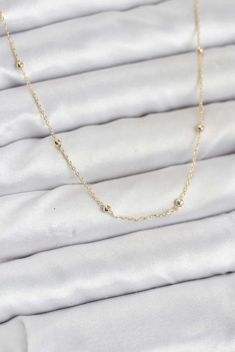CM 14K Gold Renk Minik Top Zincirli Kadın Kolye 5886