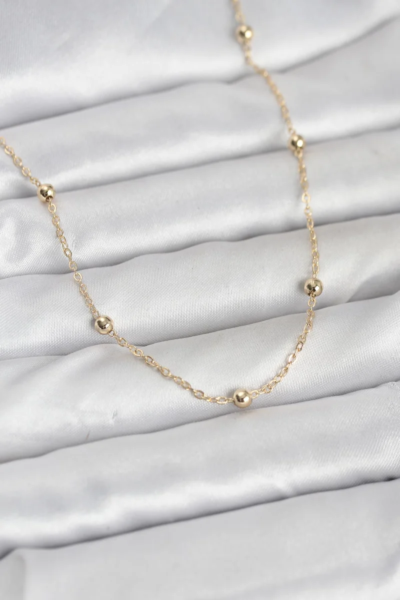 CM 14K Gold Renk Pirinç Top Zincirli 60 cm Kadın Kolye 5886