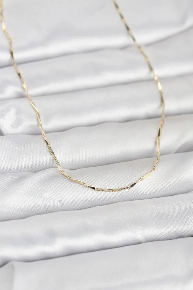CM 14K Gold Renk Çubuk Kesme Zincir Model 60 cm Kadın Kolye 5886