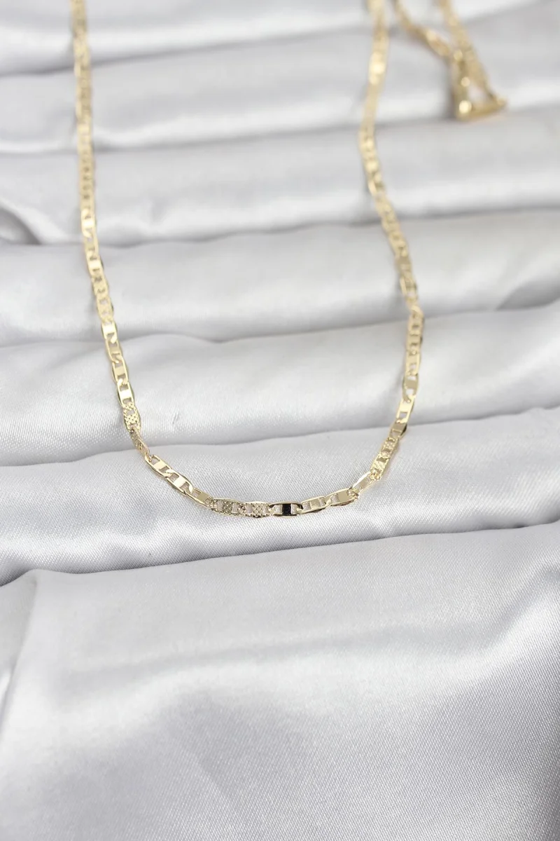 CM 14K Gold Renk Lazerli Yassı Model Zincirli 60 cm Kadın Kolye 5886