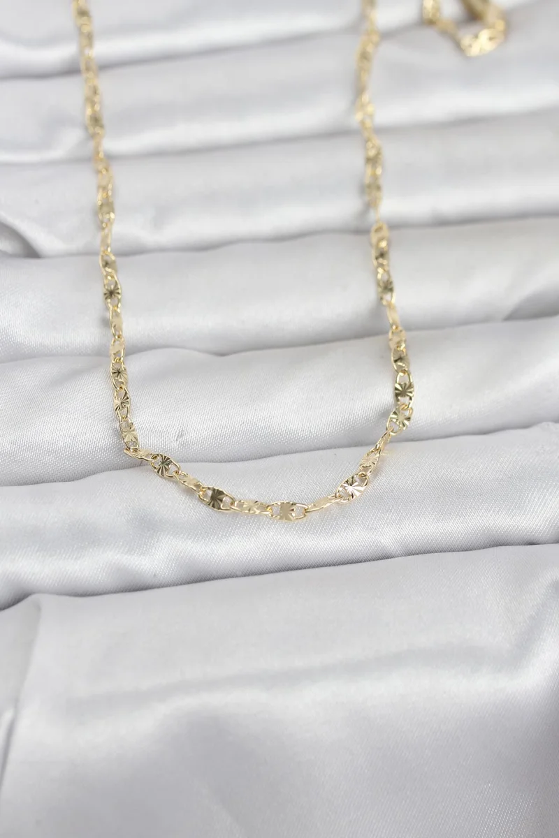 CM 14K Gold Renk Lazerli Gemici Zincir Model 60 cm Kadın Kolye 5886