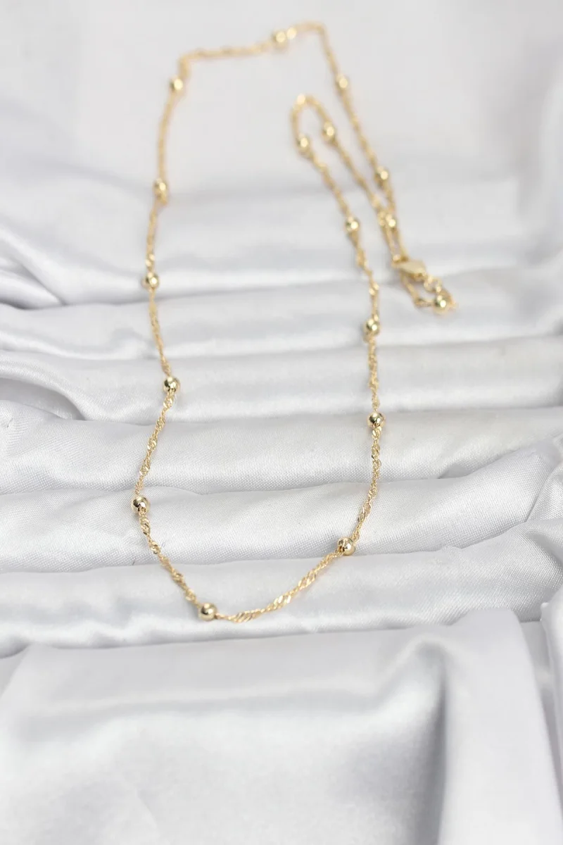 CM 14K Gold Renk Burgu ve Top Zincirli Model 60 cm Kadın Kolye 5886