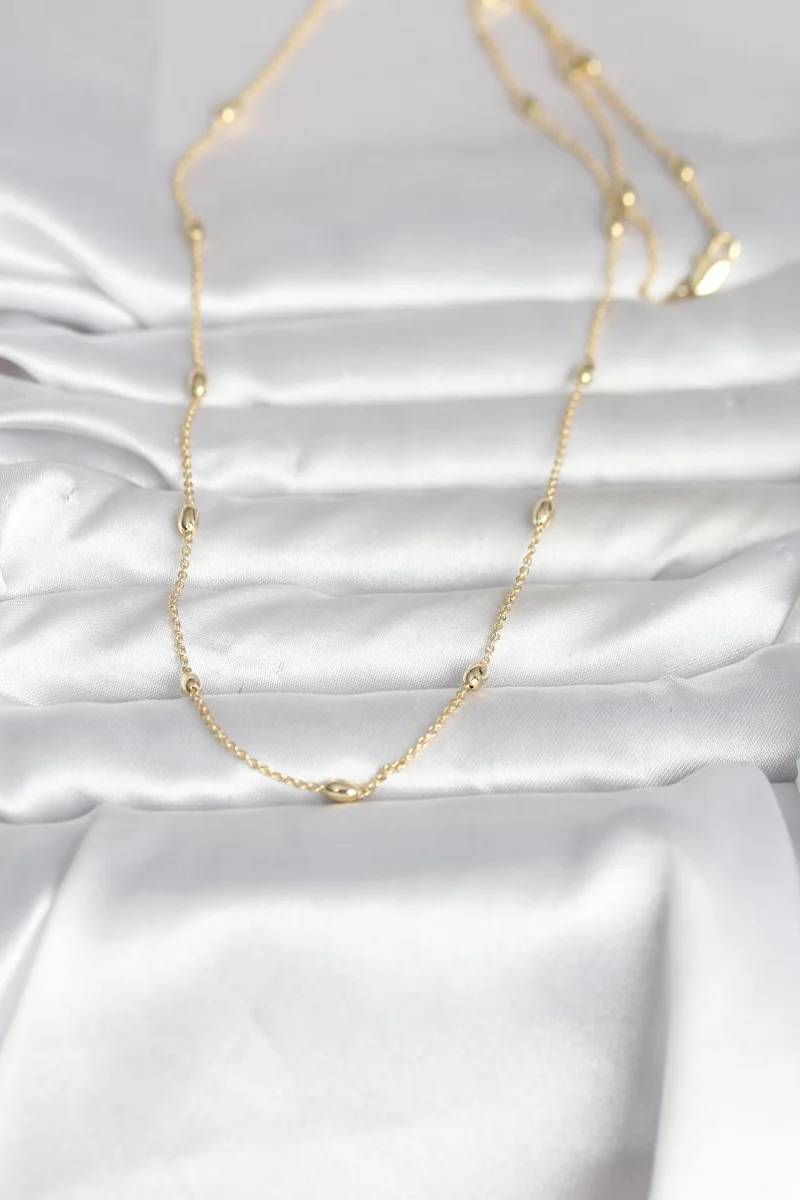 CM 14K Gold Renk Damla Topçuk Model Zincirli 60 cm Kadın Kolye 5886