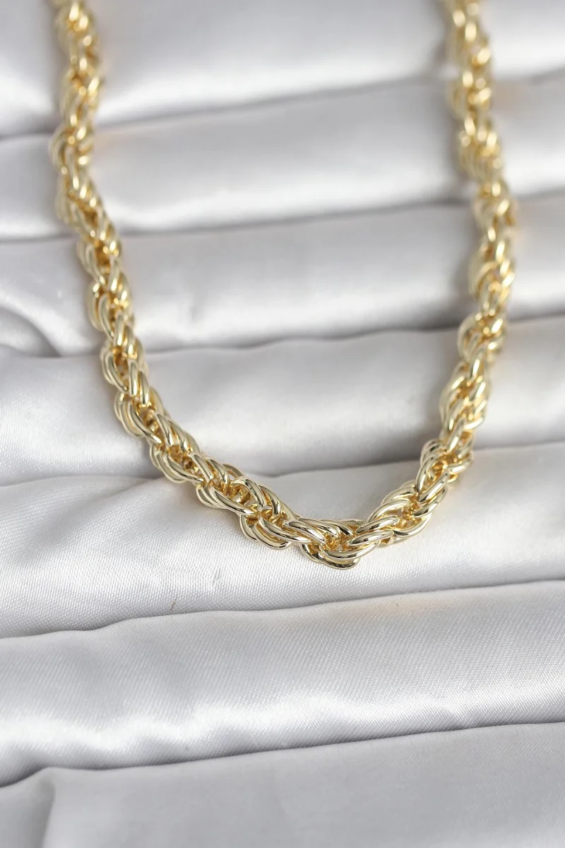 CM 14K Gold Renk Kalın Burgu Zincirli Model 60 cm Kadın Kolye 5886