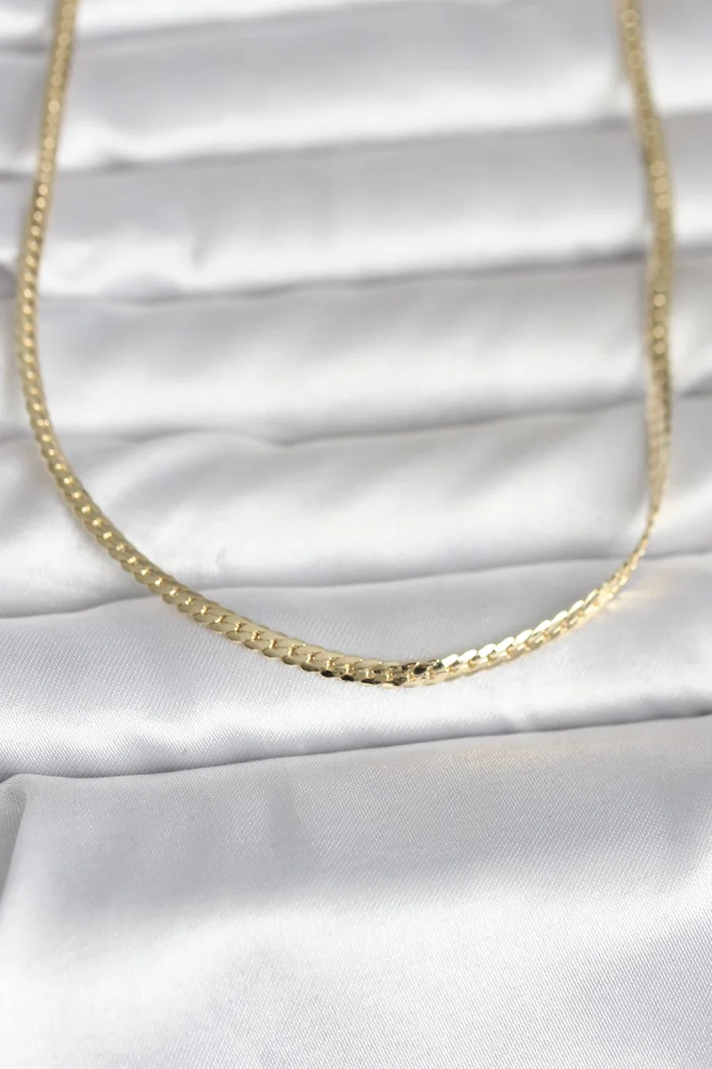 CM 14K Gold Renk Yassı Zincir Model 45 cm Kadın Kolye 5886