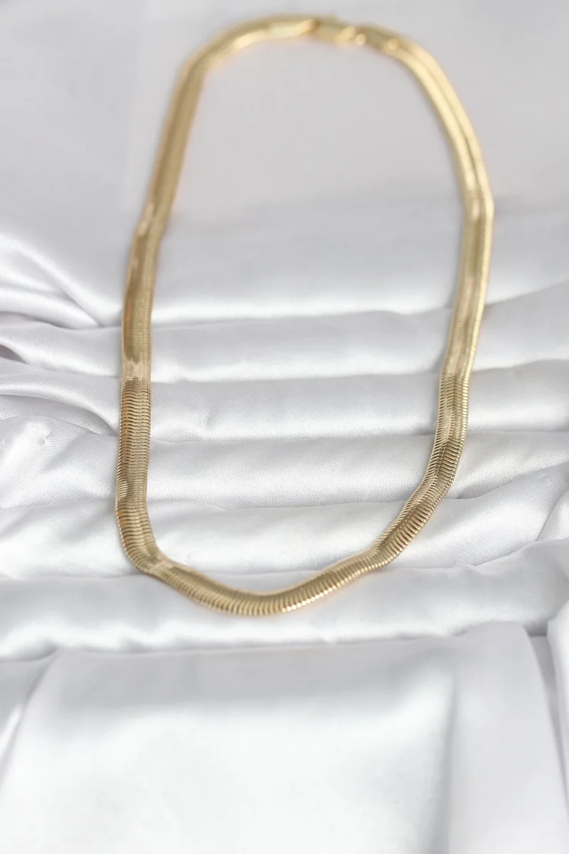 CM 14K Gold Renk Kalın Yassı Yılan Zincir Model 45 cm Kadın Kolye 5886