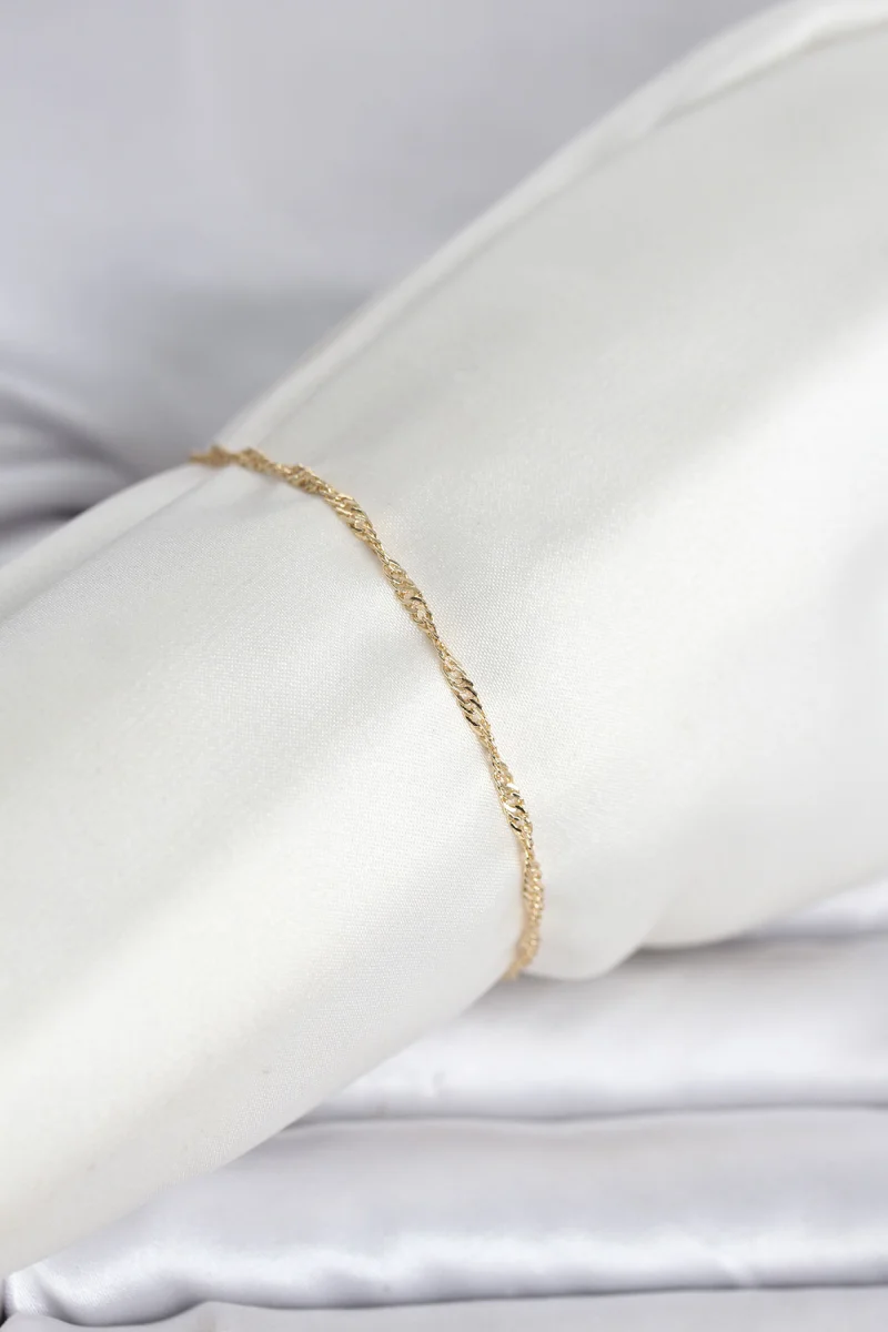 CM 14K Gold Renk Ezme Burgu Zincir Model Kadın Bileklik 5886