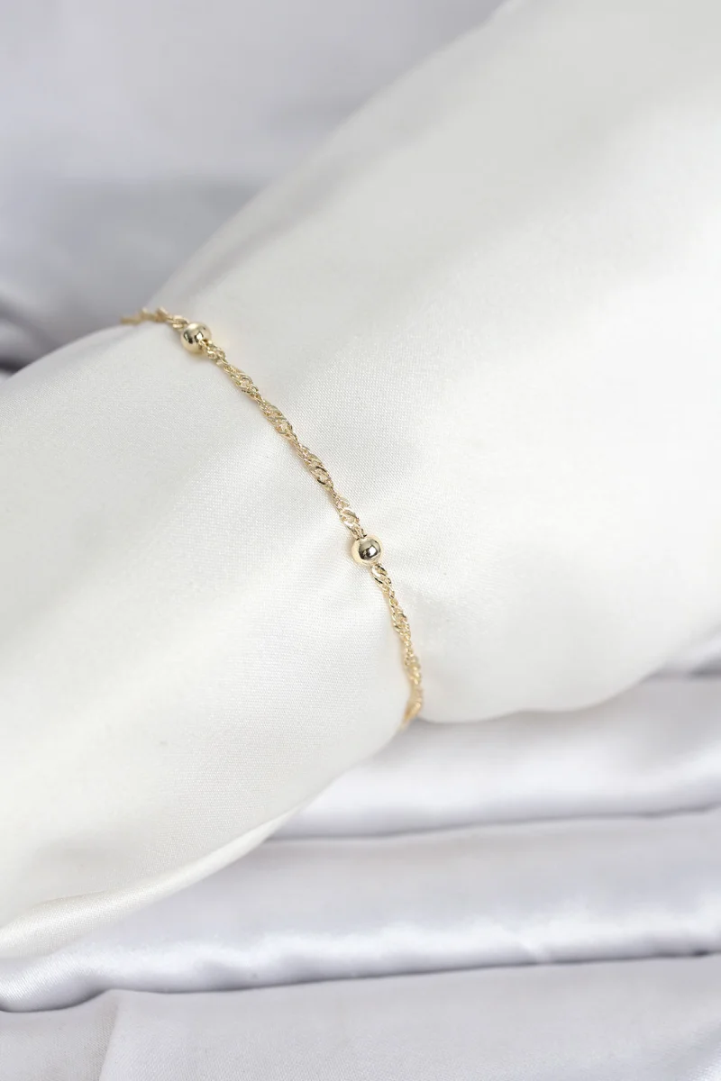 CM 14K Gold Renk Burgu Topçuk Model Kadın Bileklik 5886