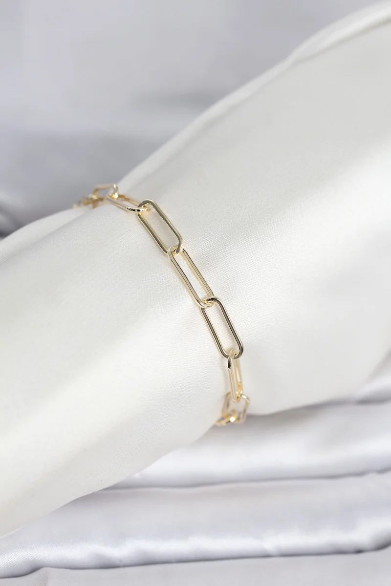 CM 14K Gold Renk Kalın Ataç Zincir Model Kadın Bileklik 5886