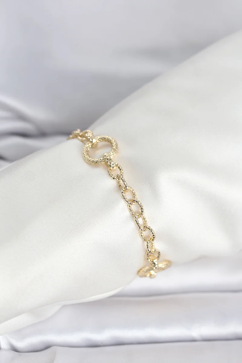 CM 14K Gold Renk Lazerli Halka Model Kadın Bileklik 5886
