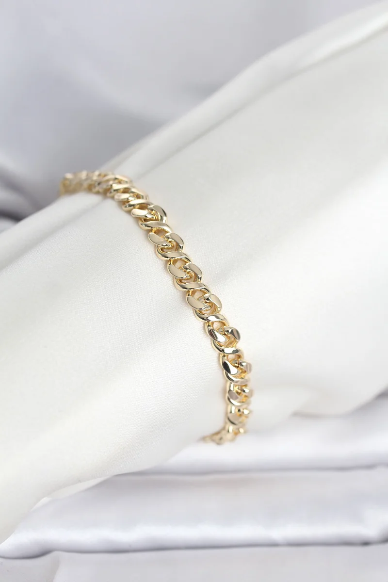 CM 14K Gold Renk Yassı Zincir Model Kadın Bileklik 5886