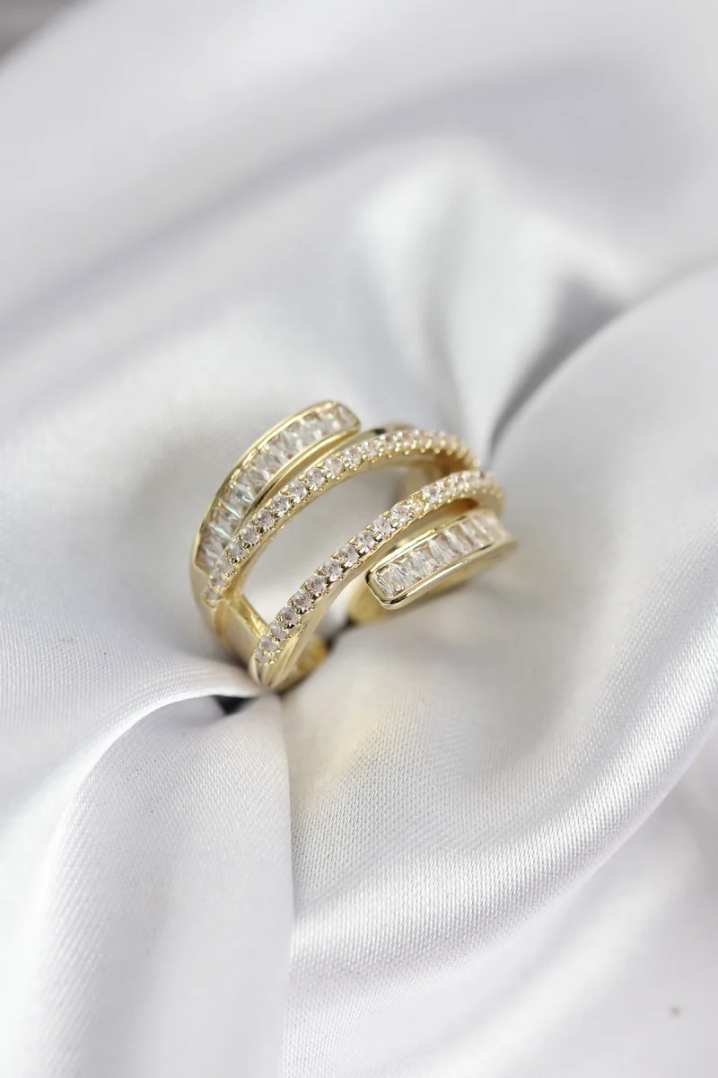 Sarmal Zirkon Baget Taşlı Gold Renk Kadın Yüzük 5886