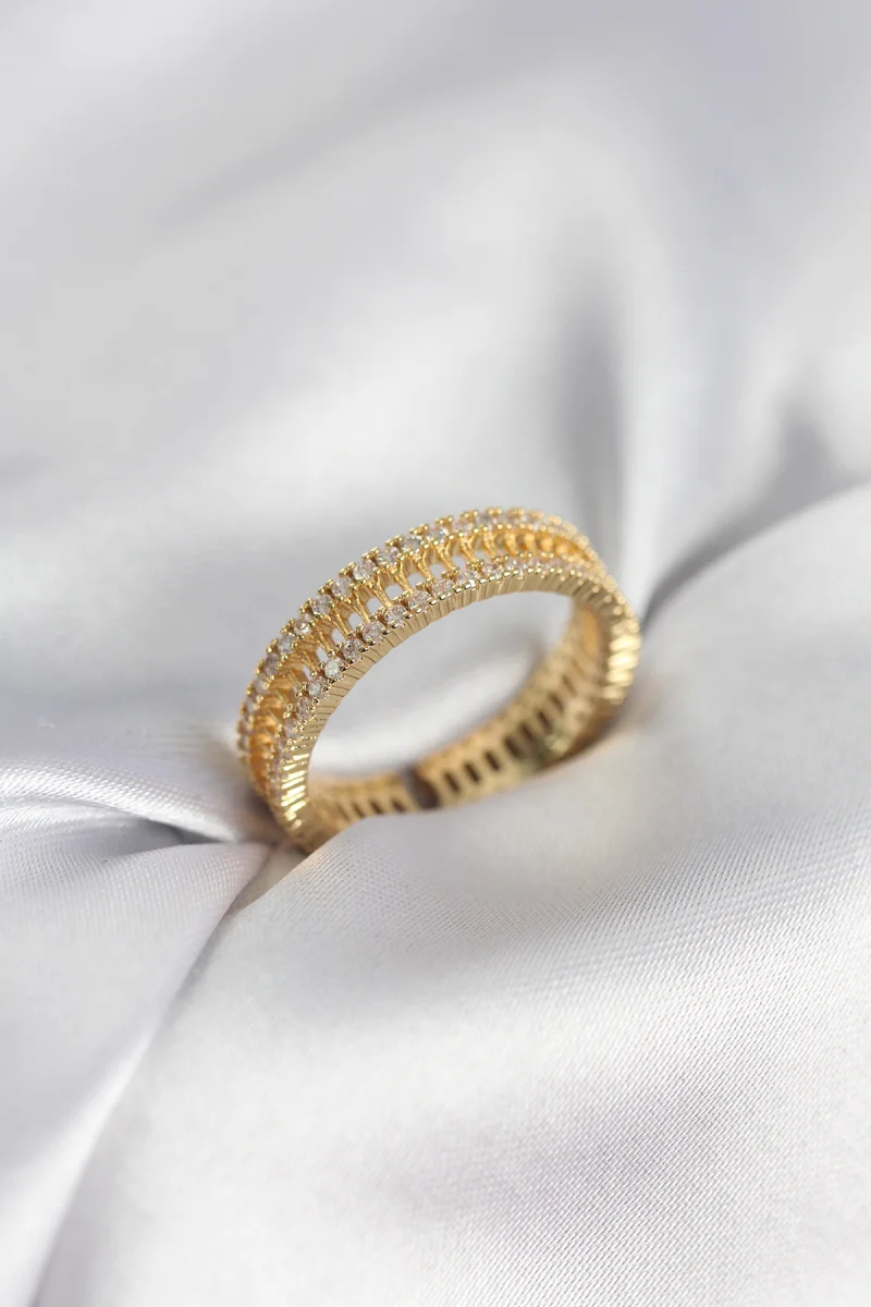 Gold Renk Minimal Zirkon Taşlı Kadın Yüzük 5886